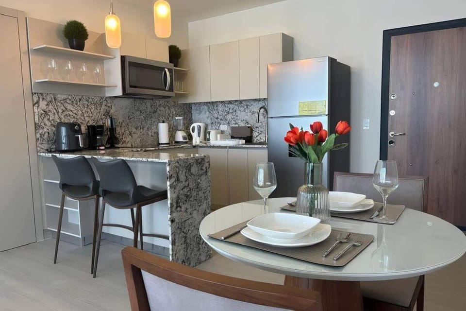 Kitchen with dining table set