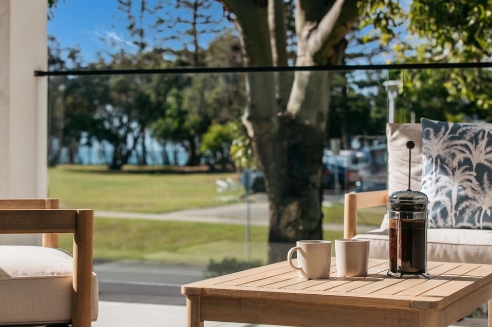 Peaceful outdoor dining with an ocean view.