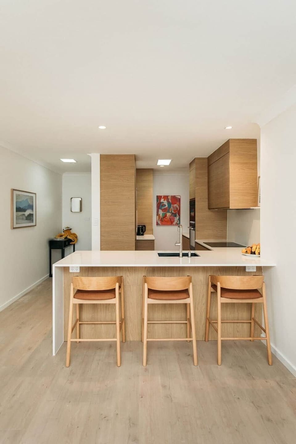New kitchen with breakfast bar. Great place to hang out in the mornings and evenings. 