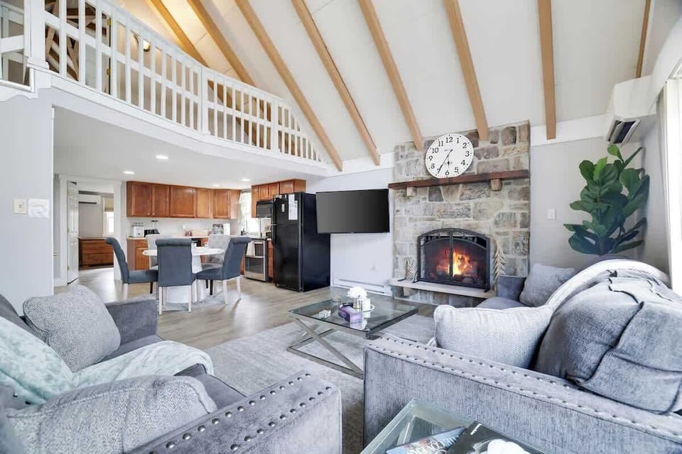 Modern elegance meets rustic charm, perfect for unwinding by the cozy fireplace!