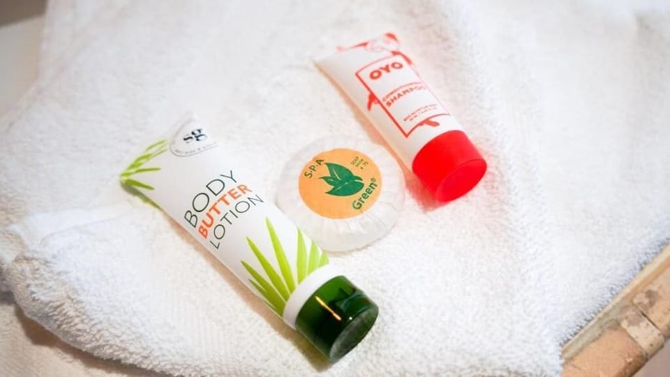 Separate tub and shower, free toiletries, hair dryer, towels