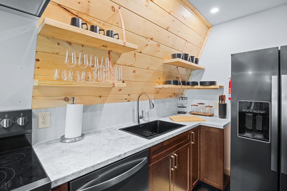 Kitchen with stainless steel appliances