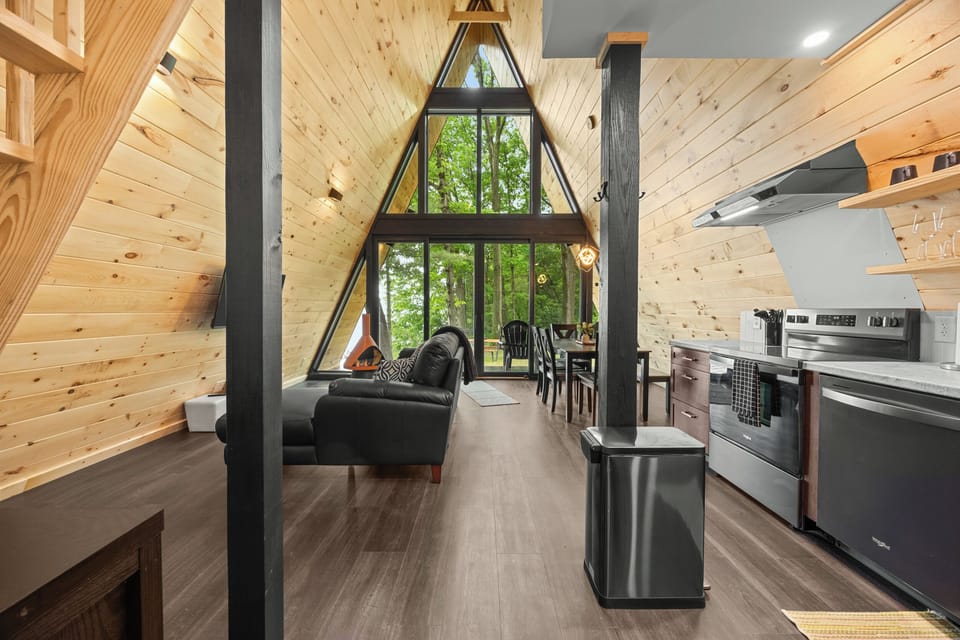Open interior with kitchen and living area