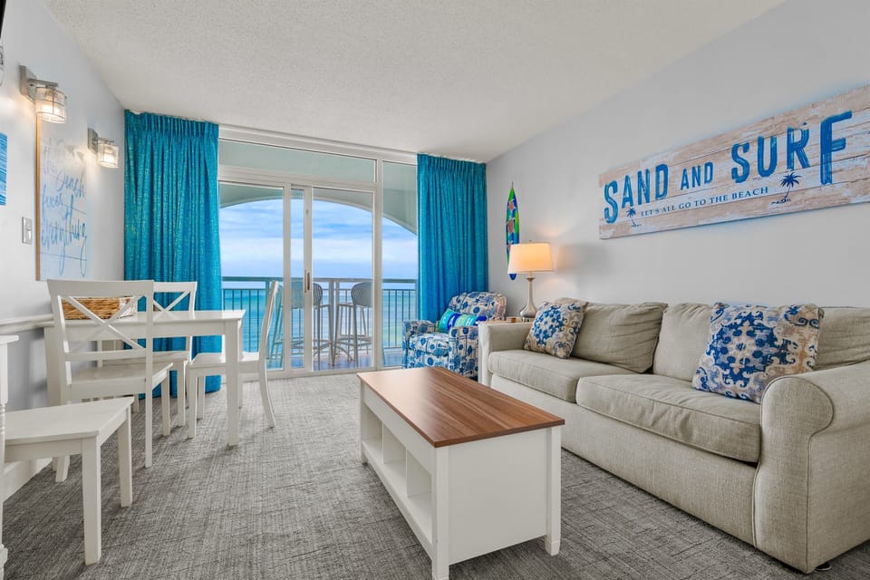 Comfortable living room that doubles as a second sleeping area with a pull out sofa sleeper.