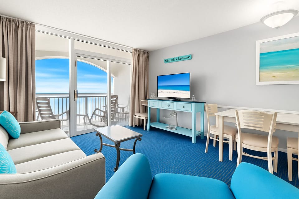Beautiful oceanfront view from your penthouse suite! Comfortable living room that doubles as a second sleeping area with a pull out sofa sleeper!