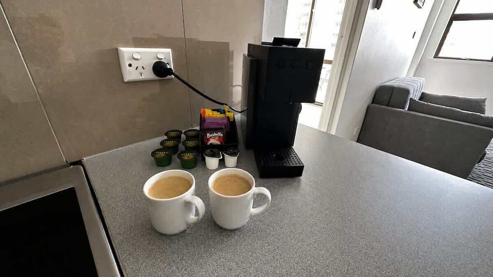 Coffee setup with kettle and essentials