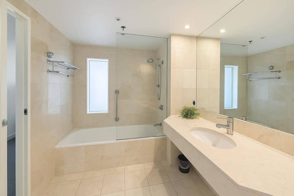 Spacious marble bathroom