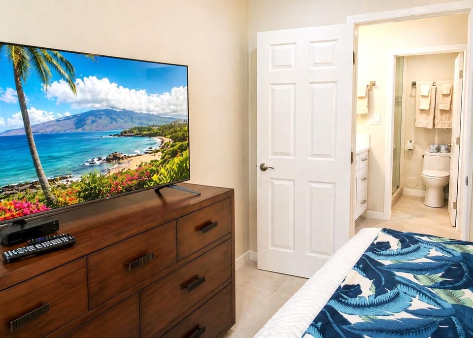 The bedroom features a flat screen TV for added convenience if you want to have a cozy movie night in NAP-B40
