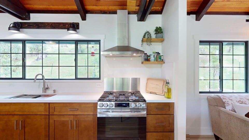 Indoors, Kitchen, Lamp, Cooktop, Sink