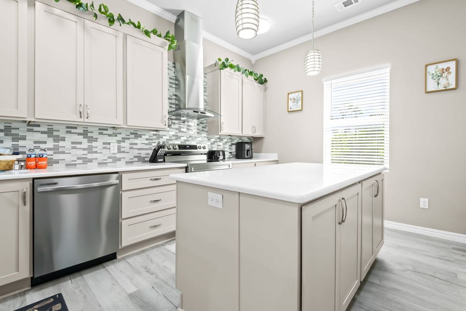 Kitchen and island