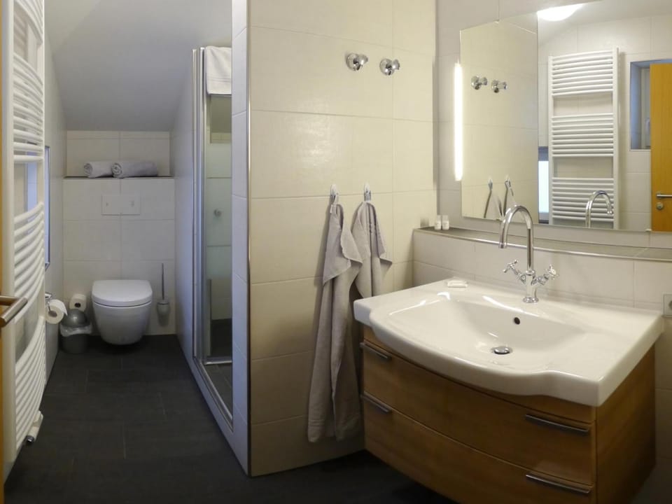 Shower, free toiletries, towels