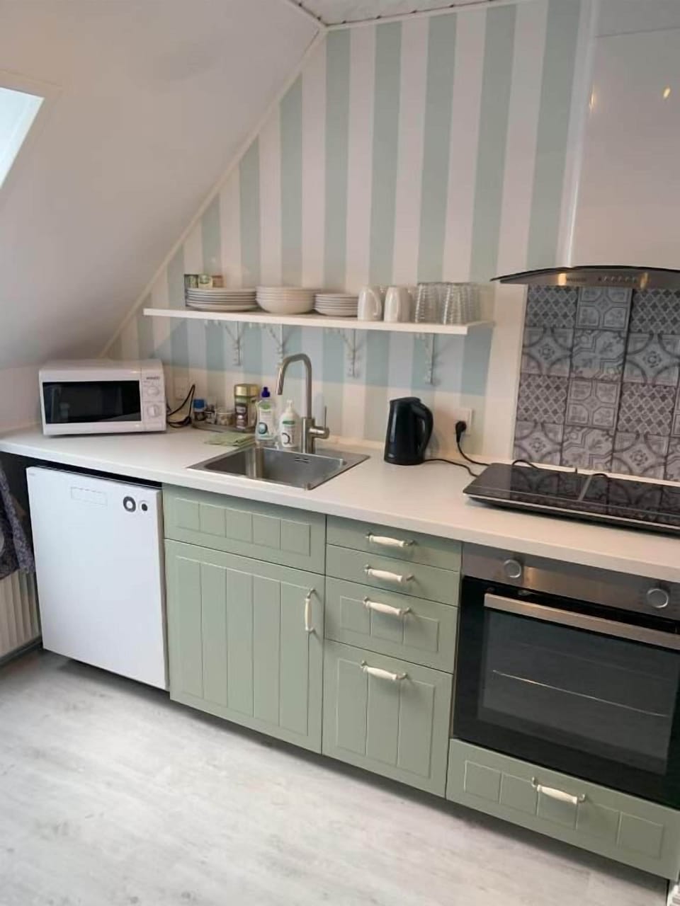 Apartment, Patio, City View | Private kitchen | Fridge, microwave, coffee/tea maker, electric kettle