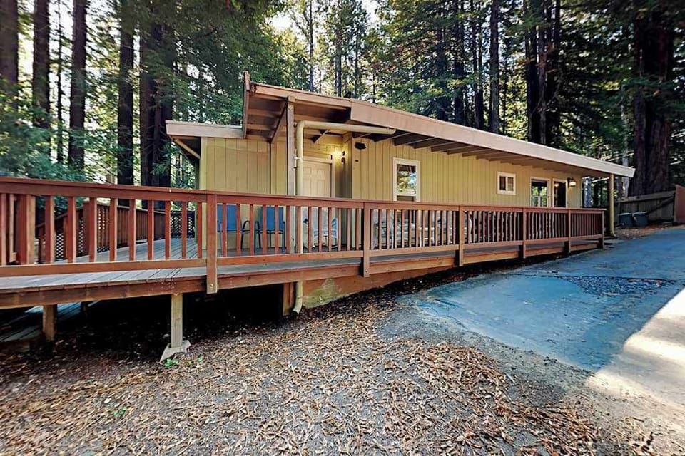 Welcome to your Cazadero hideaway — a single-level retreat wrapped in a generous deck and cradled by old-growth redwoods just minutes from wine country.