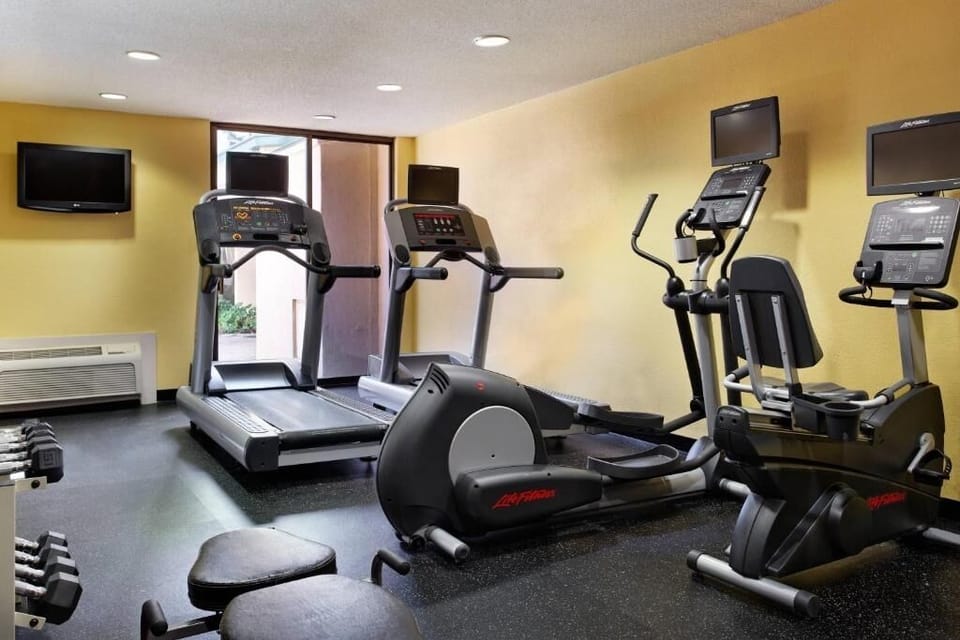 Energize your morning with cardio equipment in a bright gym.