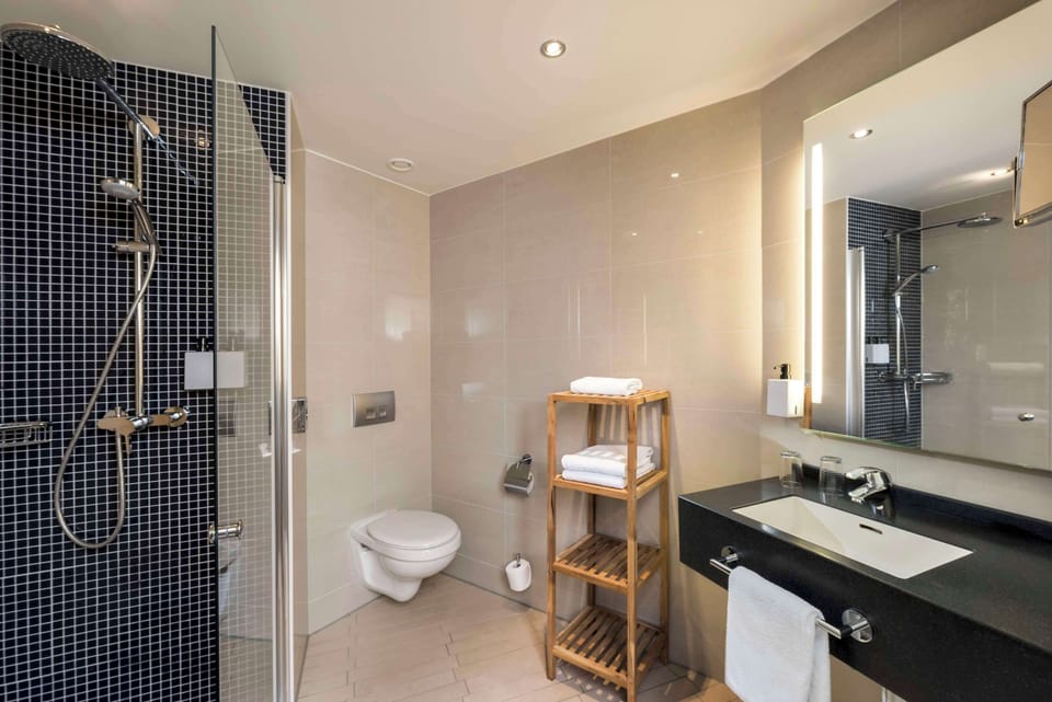 Family Room (Superior) | Bathroom | Shower, eco-friendly toiletries, hair dryer, towels