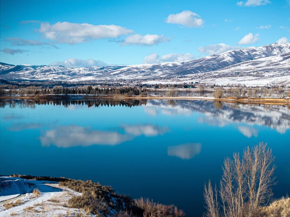 Pineview Reservoir shimmering beneath the surrounding mountain peaks