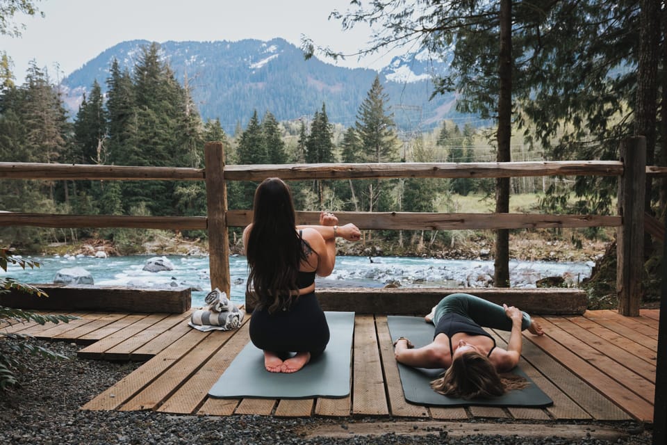 Morning movement by the river—start your day with mountain views and the sound of rushing water