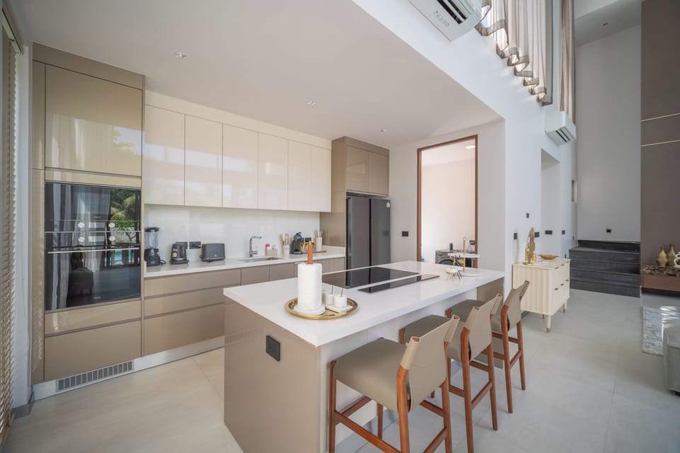 Villa, 3 Bedrooms, Balcony, Pool View | Private kitchen | Fridge, microwave, stovetop, dishwasher