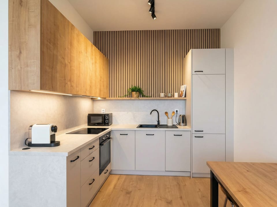 Basic Apartment | Private kitchen | Fridge, microwave, oven, stovetop