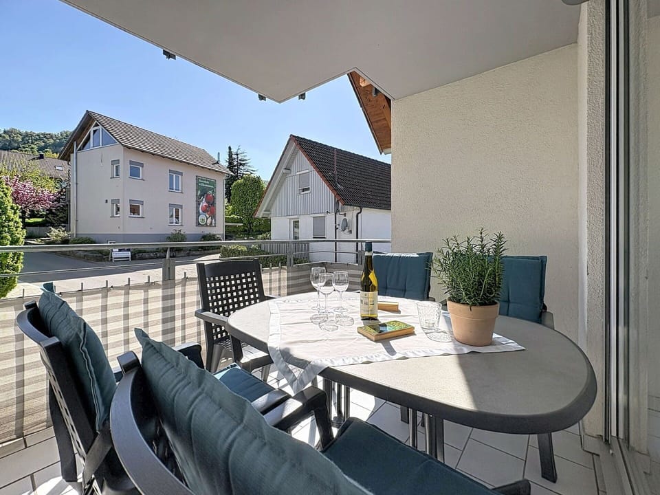 Home, Urban Design, Apartment, Balcony, Chair, Outdoor Furniture, Estate, Porch, Shade, Kitchen & Dining Room Table