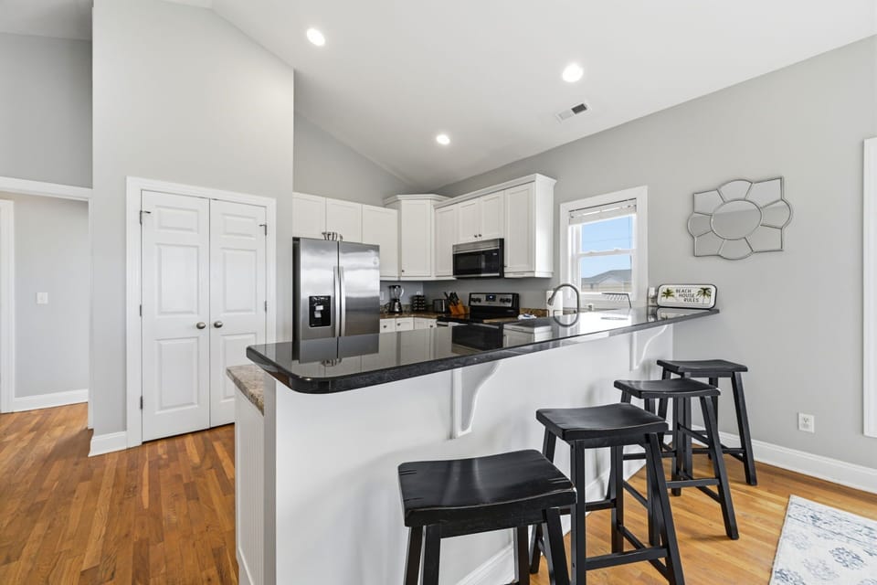 Breakfast bar seating for quick bites and casual hangs