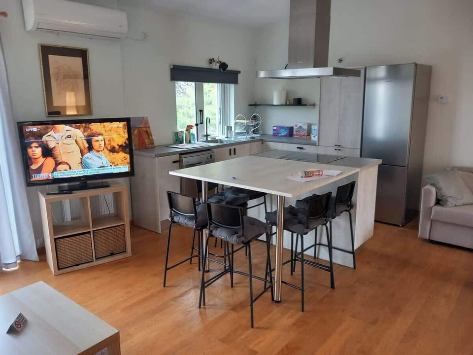 Living room from another angle, showing the open-plan layout and connection to the kitchen.