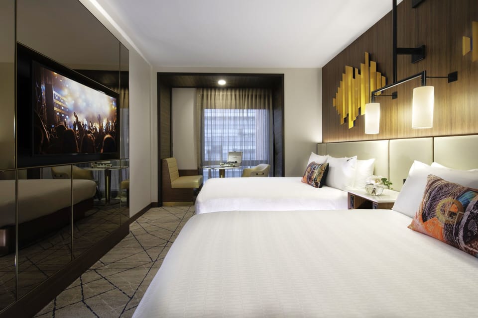 Stretch out comfortably with extra space and a relaxing city backdrop.