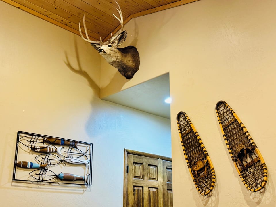 Rustic lodge-style hallway with cozy cabin decor and mountain charm