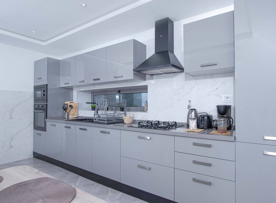 Deluxe Apartment, City View | Private kitchen | Fridge, microwave, oven, stovetop