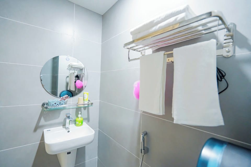 Slippers, towels, soap, shampoo