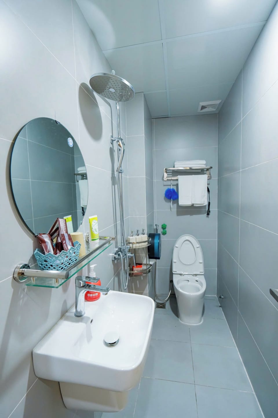 Slippers, towels, soap, shampoo