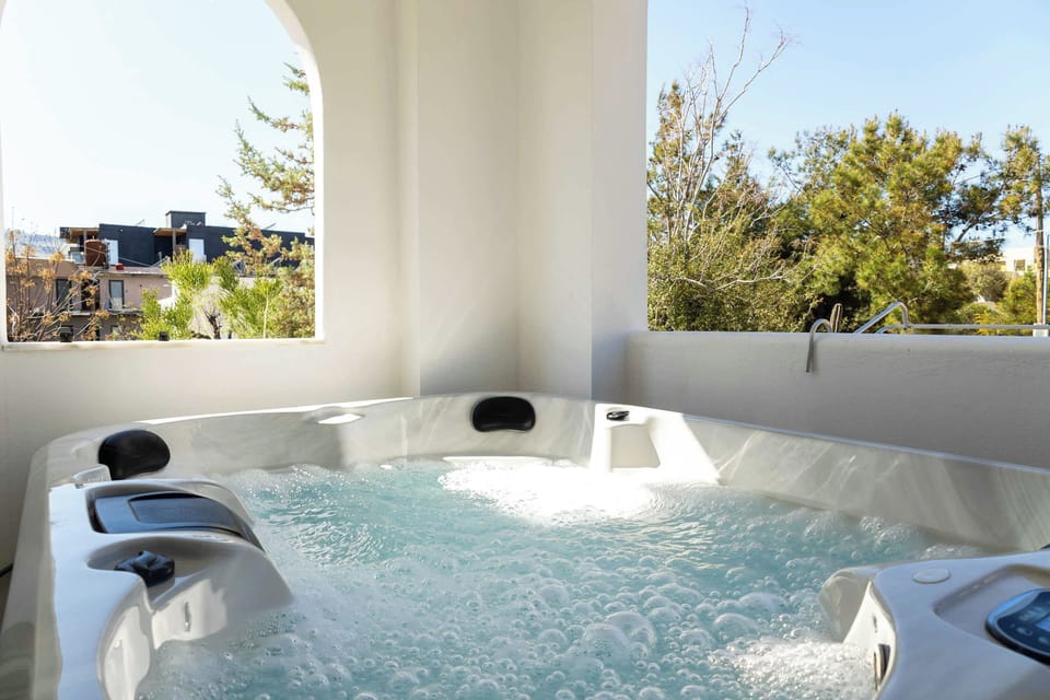 Relaxing private jacuzzi with natural light and outdoor views