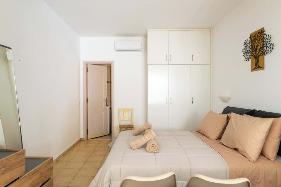 Spacious bedroom with modern décor and storage