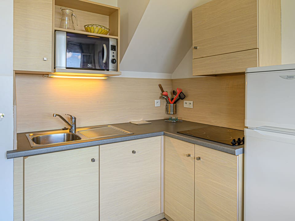 Everything you need for a quick meal — ceramic hob, microwave, dishwasher, and filter coffee maker included