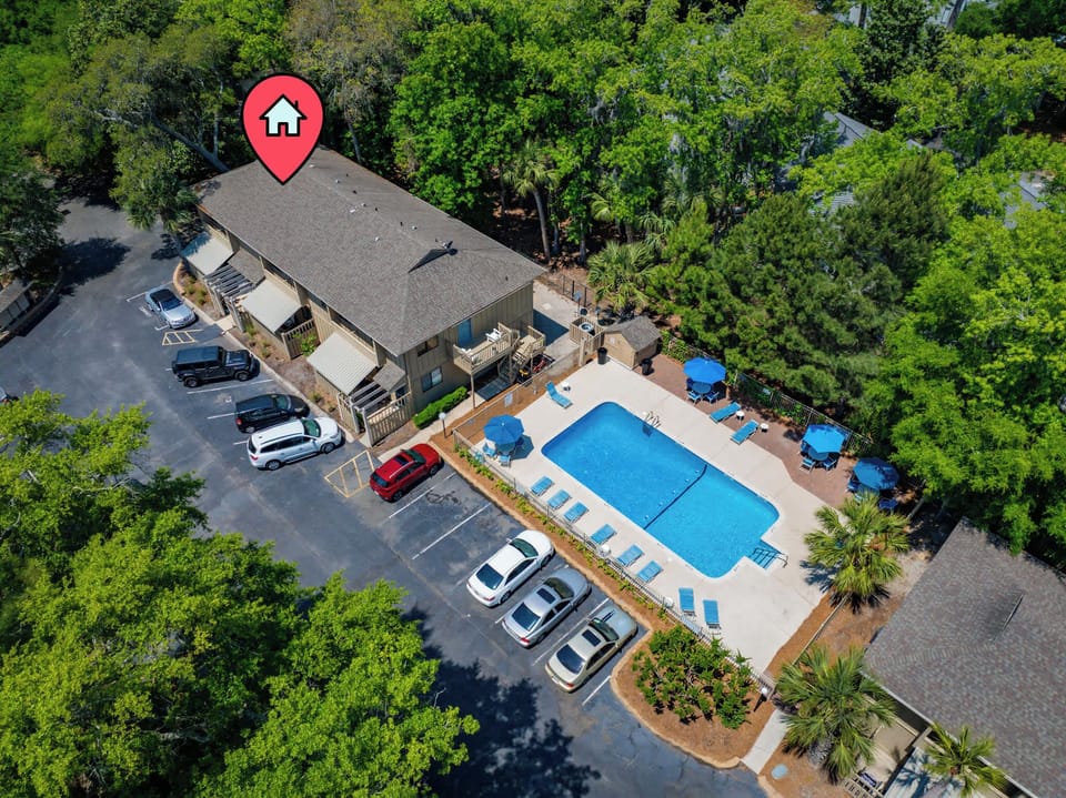 Full view of the property and surrounding area.