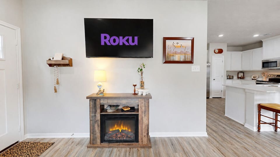 Electric fireplace and heater in the Livingroom