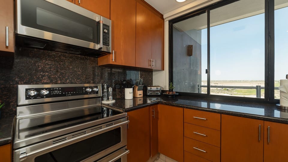 Stove and microwave.