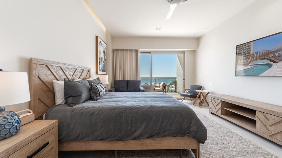 Bed, dresser and tv