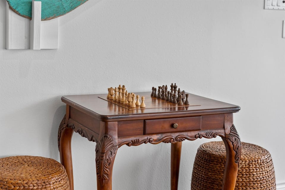 Wooden Chess game table setup ideal for board games and family entertainment.