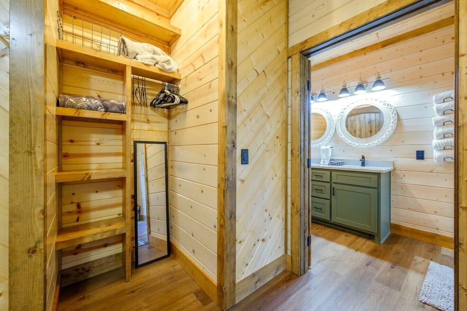 A dedicated walk-in closet gives families on extended stays the storage they actually need.