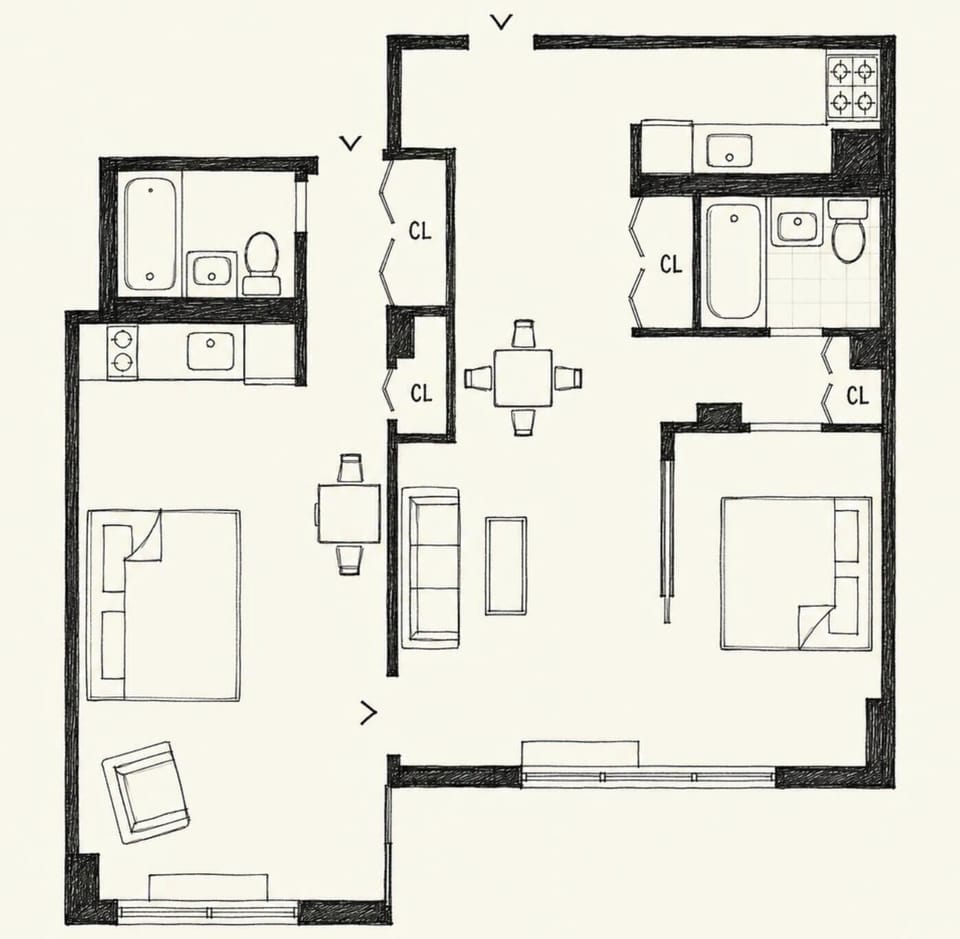 Superior Apartment, 2 Bedrooms, 2 Bathrooms | Floor plan