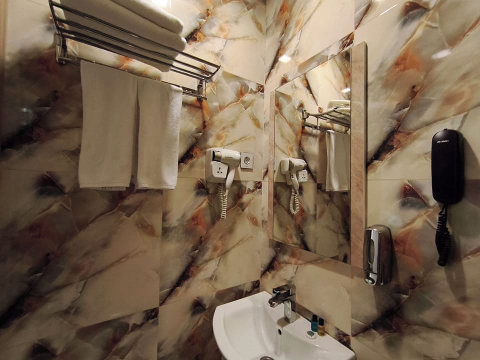 Shower, free toiletries, hair dryer, bathrobes