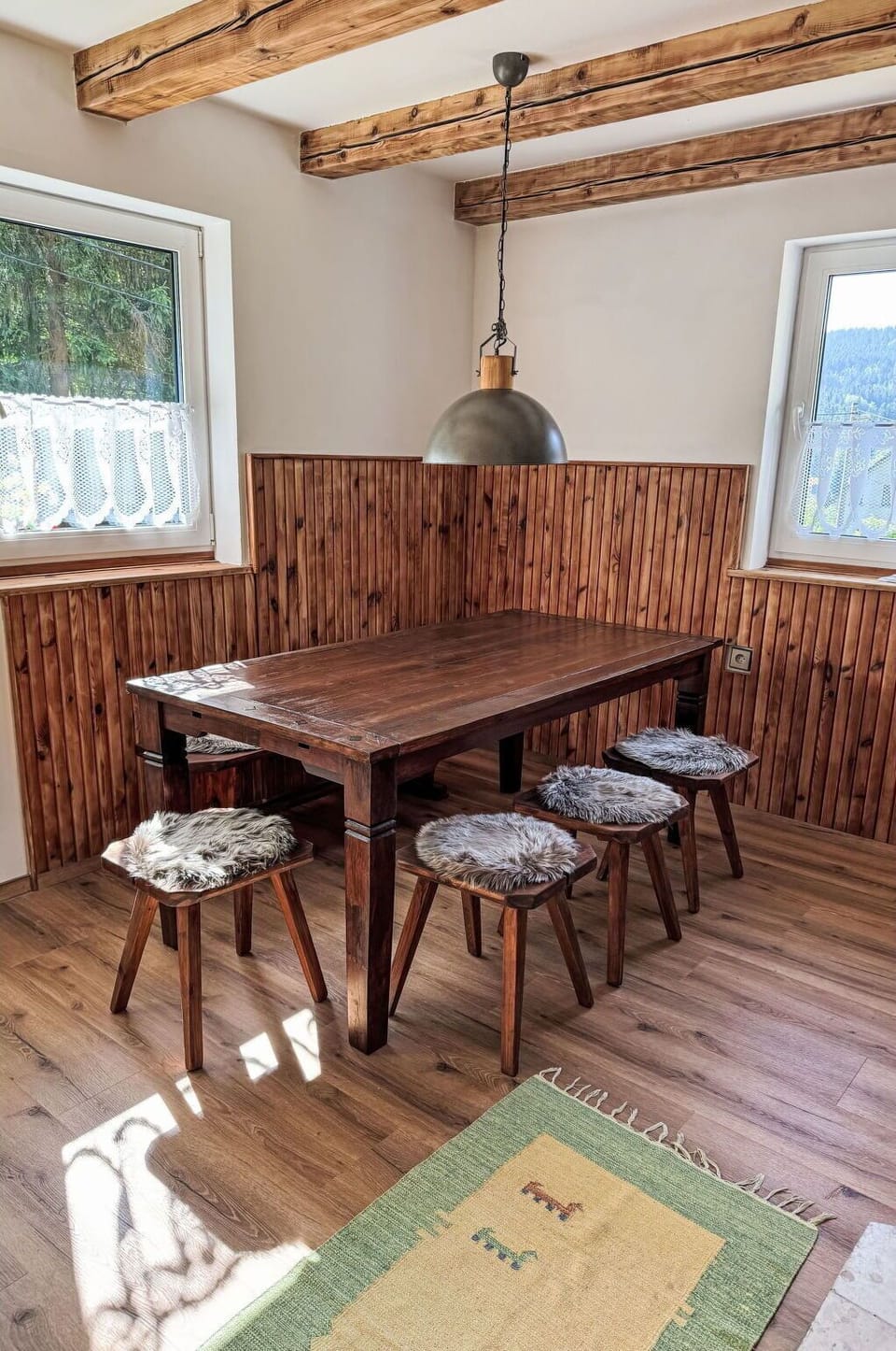 Furniture, Flooring, Interior Design, Wood, Floor, Table, Wood Flooring, Kitchen & Dining Room Table, Wood Stain, Lighting