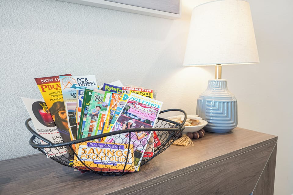 Relax with local magazines and guidebooks thoughtfully arranged for your stay, plus cozy lamp lighting.