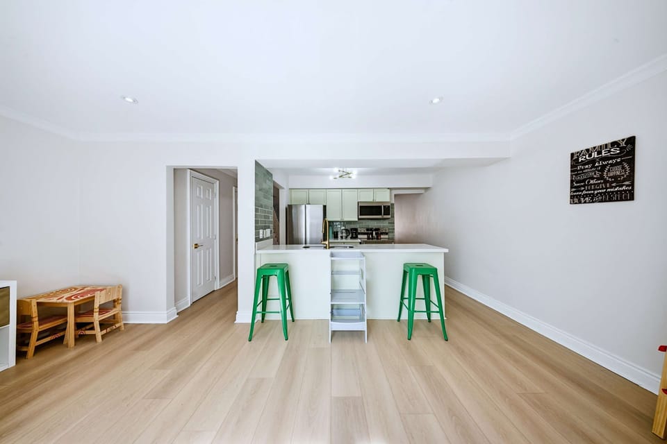 Kitchen with center island and high chairs for casual dining