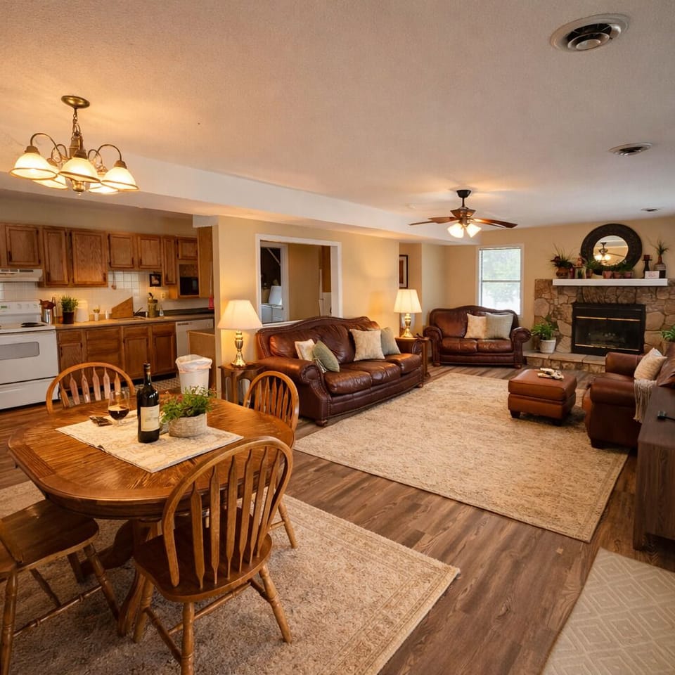 Open-concept living with living and dining and kitchen combined