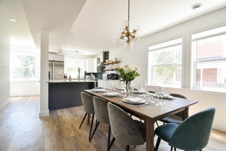The dining room with dining for 8 and easy access to the airy kitchen 