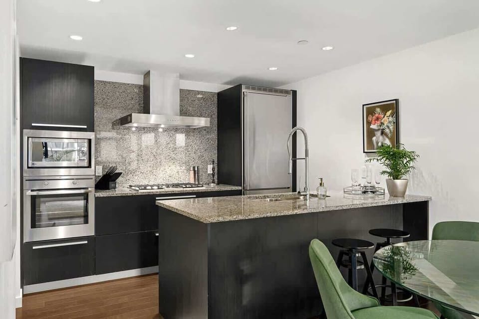 Fully equipped kitchen has a gas range stove and we provide cooking essentials.