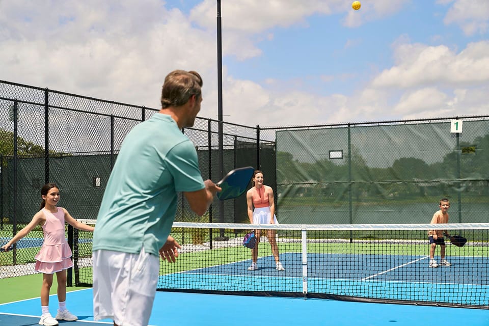 Six of the 12 pickleball courts are lit for night play — grab a paddle and get a game going after dark