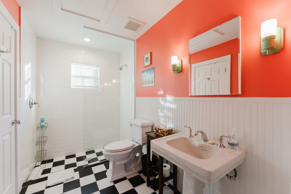 The cabana ensuite is a beautifully done full bathroom with lots of natural light
